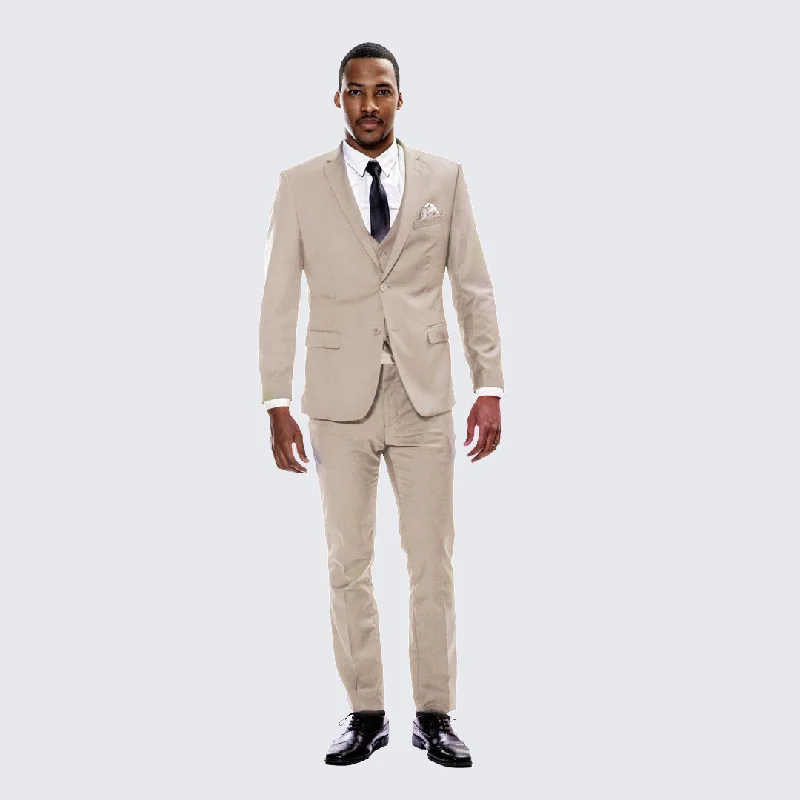 Sleek Rugged Chic Styles Tan Skinny Fit Suit Three Piece Set - Seperates - Wedding - Prom Sleek Rugged Chic Styles Tan Skinny Fit Suit Three Piece Set - Seperates - Wedding - Prom