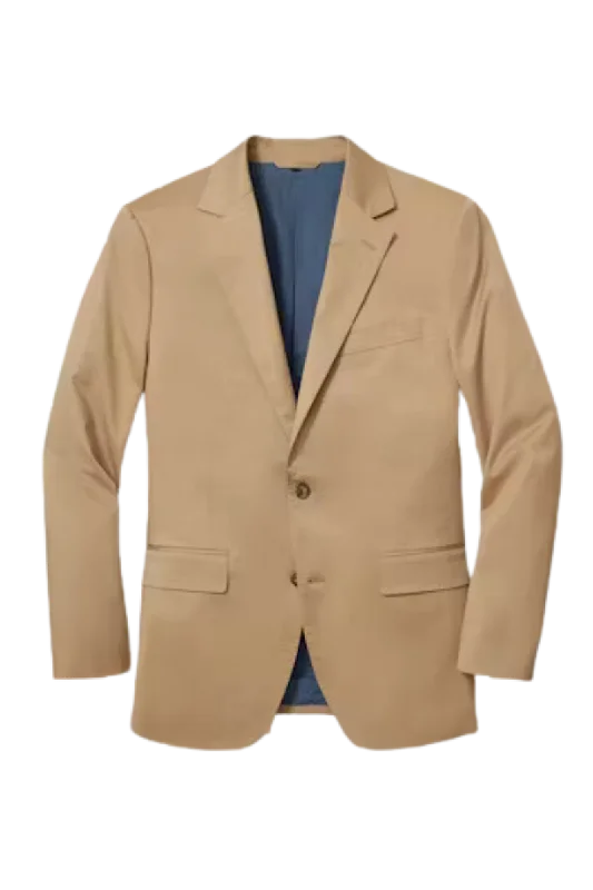 Polished Minimal Stylish Casuals Tan Wool Stretch 2-Button Notch Lapel Jacket