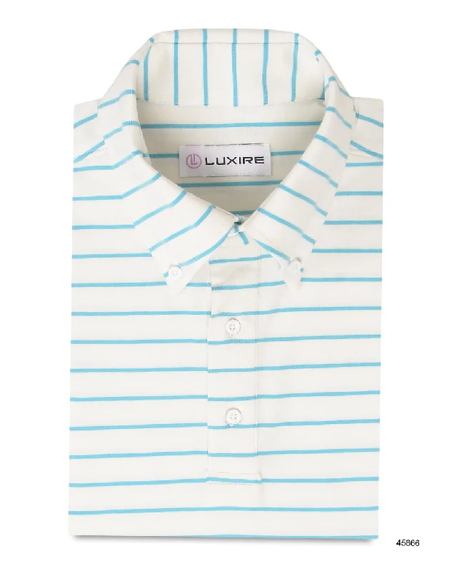 Minimalist Street Casual Attire White Blue Striped Polo T-shirt