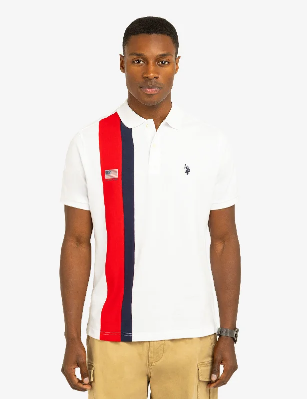 Understated Sleek Travel Wear VERTICAL SASH COLOR BLOCK PIQUE POLO SHIRT