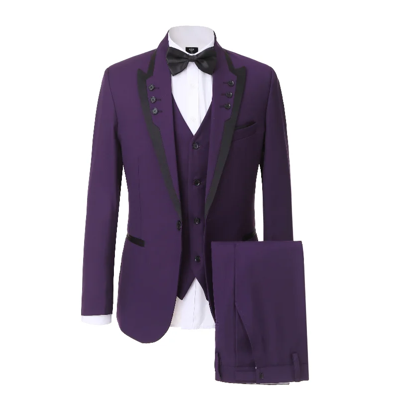 Retro Monochrome Travel Wear Western Purple Mens 3 Piece Suit Blazer Vest Pant for for wedding party (Blazer+vest+Pants) Retro Monochrome Travel Wear Western Purple Mens 3 Piece Suit Blazer Vest Pant for for wedding party (Blazer+vest+Pants)
