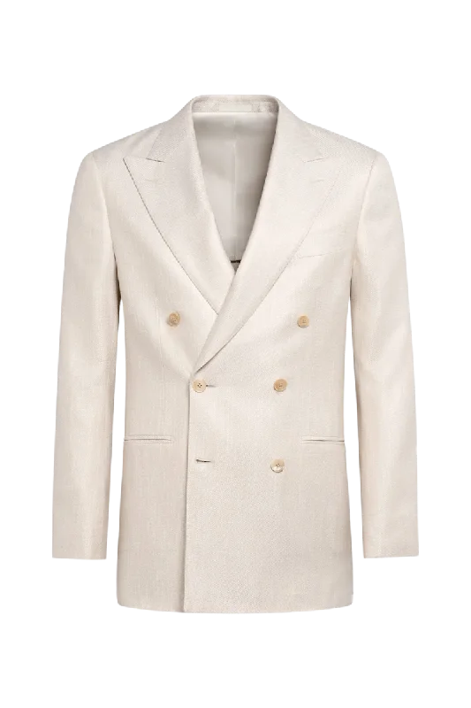Retro Rugged Comfortable Fits White Bamboo Peak Lapel Double Breasted Jacket