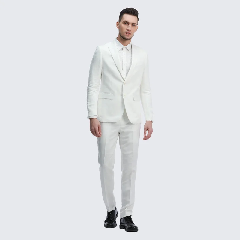 Heritage Cool Denim Trends White Linen Slim Fit Two Piece Suit Set - Wedding - Prom Heritage Cool Denim Trends White Linen Slim Fit Two Piece Suit Set - Wedding - Prom