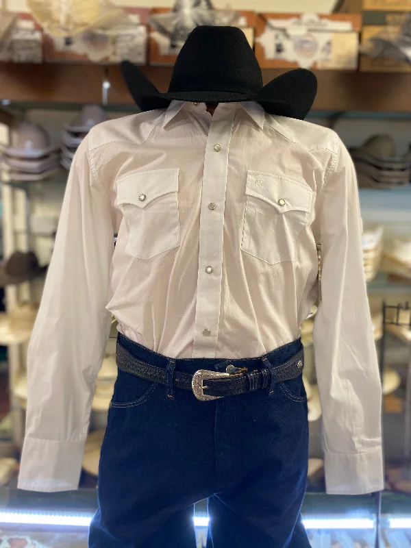 Vintage Street Formal Shirts White Long Sleeve Pearl Snap Western Shirt