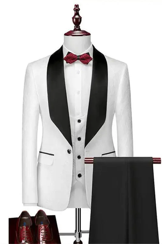 Minimal Rugged Layered Outfits White Shawl Lapel Three Pieces Slim Fit Wedding Groom Suits Minimal Rugged Layered Outfits White Shawl Lapel Three Pieces Slim Fit Wedding Groom Suits