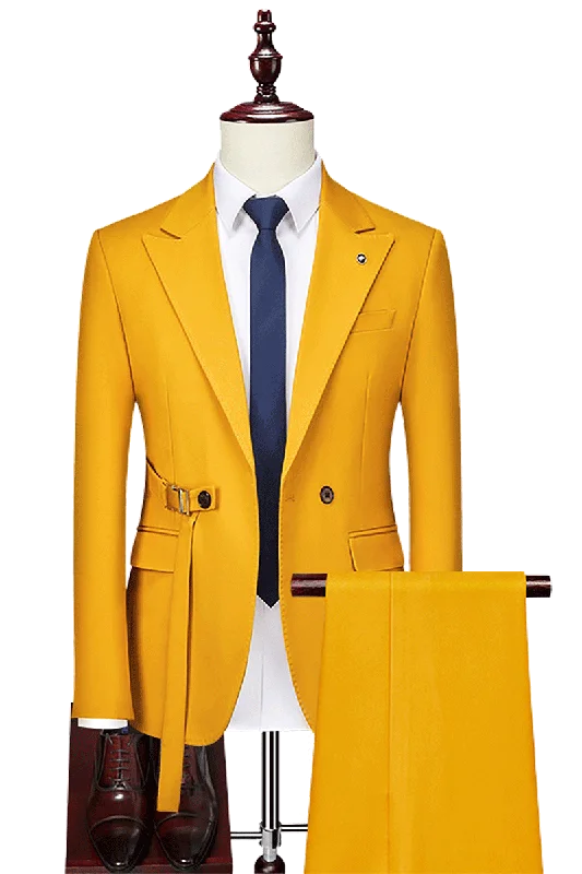 Classic Rugged Cool Bottoms Yellow 2-Button Flexible Waistband Modern Fit Suit