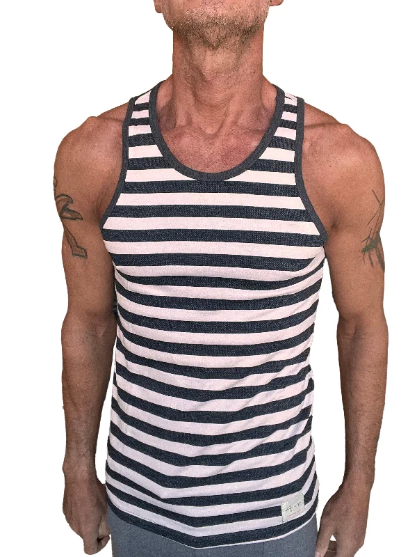 Modern Cool Fashionable Wear Yummy Nautical Fleece Sustain Tank Top (Black/White Stripe)