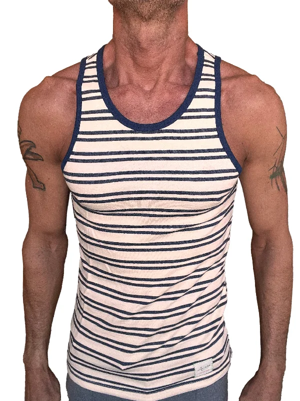 Chic Polished Premium Wardrobe Yummy Nautical Fleece Sustain Tank Top (Navy Stripe)