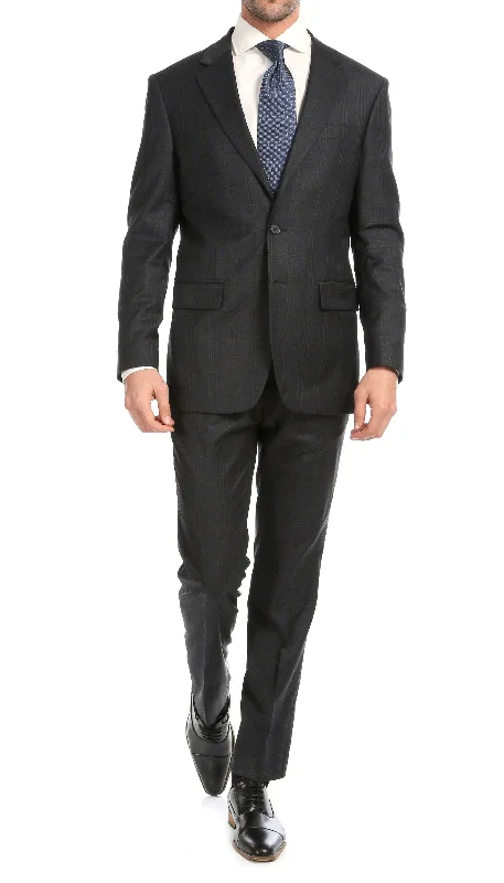 Casual Minimal Comfortable Fits Yves Grey Plaid Check Men's Premium 2 Piece Wool Slim Fit Suit Casual Minimal Comfortable Fits Yves Grey Plaid Check Men's Premium 2 Piece Wool Slim Fit Suit