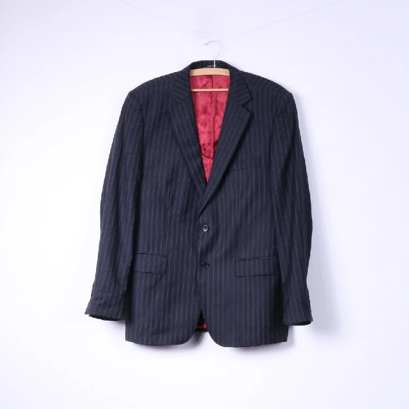 Minimalist Street Sleek Designs Zara Man 56 46 Blazer Navy Striped Single Breasted Shoulder Pads Wool Top Minimalist Street Sleek Designs Zara Man 56 46 Blazer Navy Striped Single Breasted Shoulder Pads Wool Top