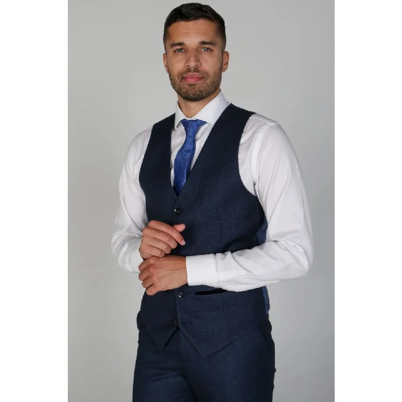 Retro Smart Sporty Designs Arthur - Men's Birdseye Navy Waistcoat