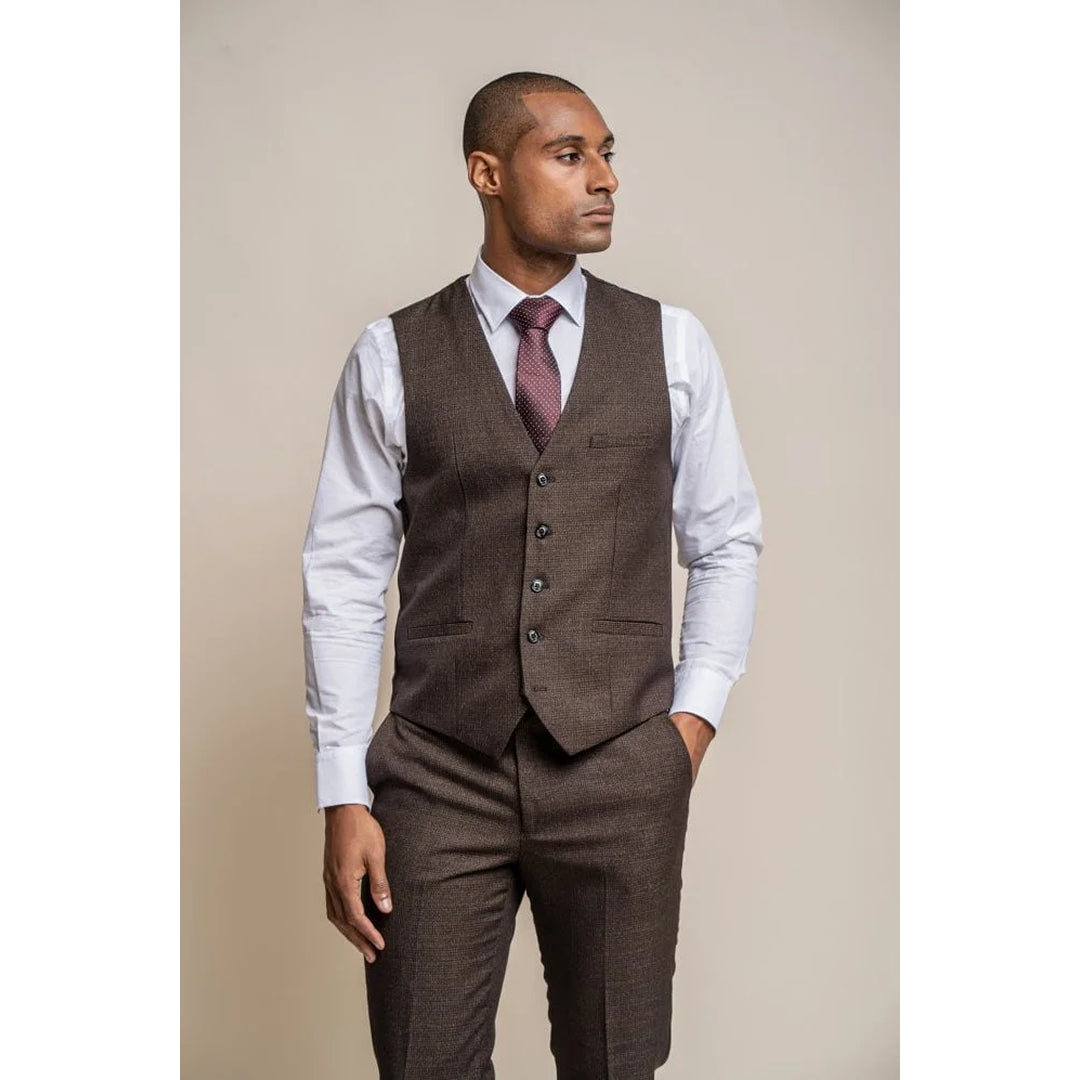 Smart Edge Fashion Bottoms Caridi - Men's Tweed Brown Waistcoat