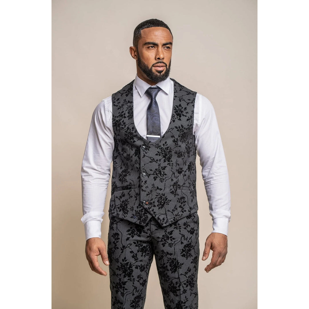 Modern Cool Casual Jackets Georgi - Men's Black Floral Waistcoat