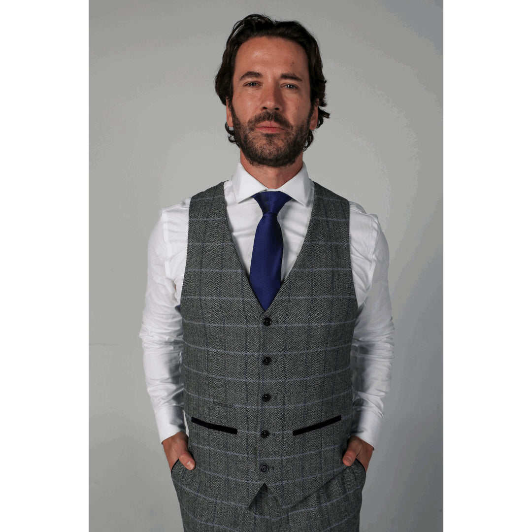 Casual Minimal Athletic Outfits Harris - Men's Grey Tweed Waistcoat