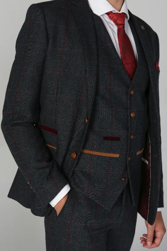 Contemporary Edge Cozy Jackets Madrid - Men's Navy Tweed Check Waistcoat