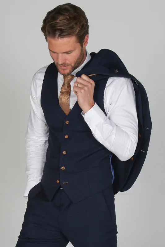 Relaxed Street Winter Outfits Mayfair - Men's Navy Textured Waistcoat