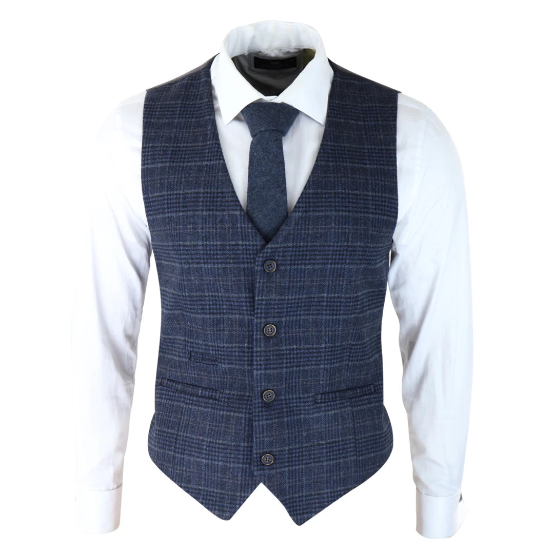 Timeless Urban Smart Pants ak-13 - Men's Classic Waistcoat Prince Of Wales Check Blue Wedding Timeless Urban Smart Pants ak-13 - Men's Classic Waistcoat Prince Of Wales Check Blue Wedding