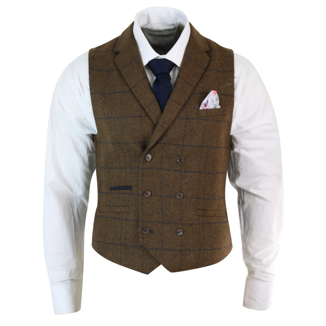 Sophisticated Rugged Smart Tops Kempson - Men's Double Breasted Herringbone Tweed Blinders Check Waistcoat Sophisticated Rugged Smart Tops Kempson - Men's Double Breasted Herringbone Tweed Blinders Check Waistcoat