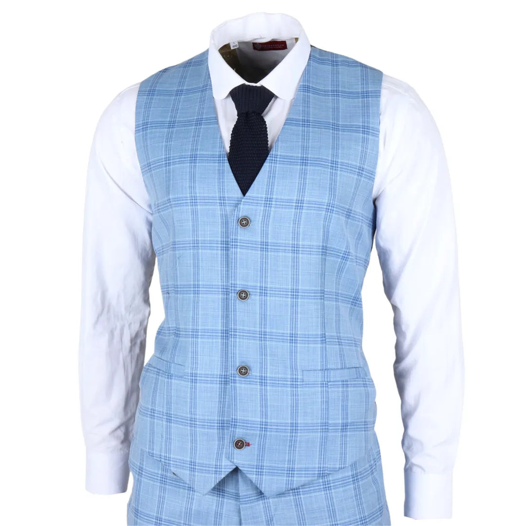 Rugged Edge Summer Trends Plowman - Men's Light Blue Checked Waistcoat