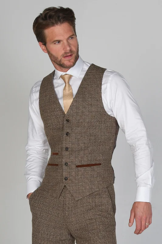 Understated Sleek Formal Casuals Ralph - Men's Brown Tweed Waistcoat