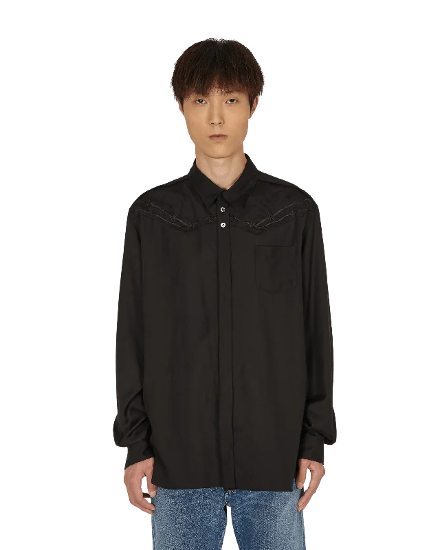 Polished Minimal Barbed Wire Embroidered Shirt Black