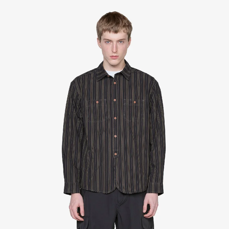 Urban Luxe Vintage Stripe Work Shirt Black